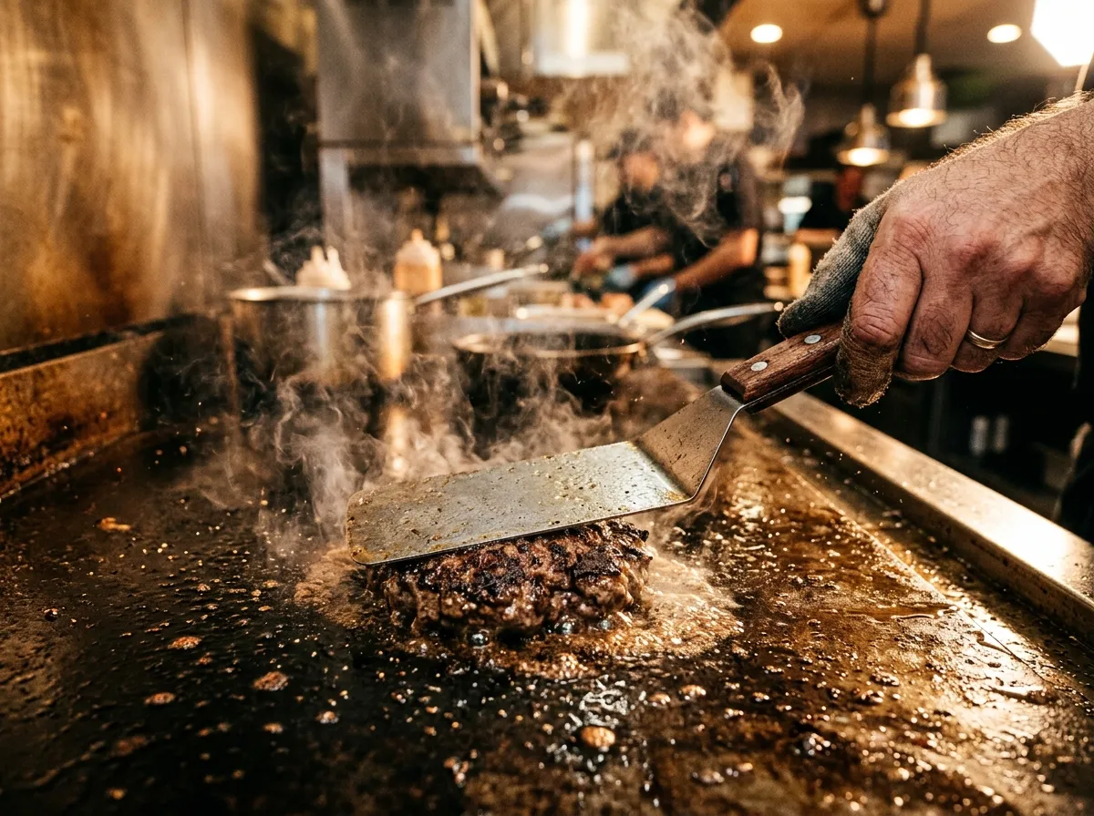 Spatula scraping the sear